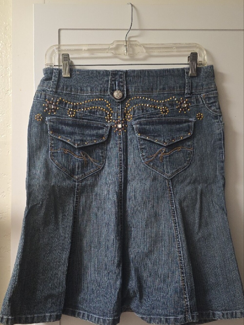 Rewind Blue Denim Flare Skirt with Stud Detail Size 5 - Picture 4 of 11